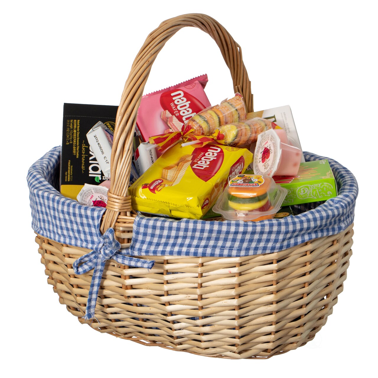 Wickerwise Picnic Basket with Handle, and Washable Plaid Liner - Ideal for Outdoor Adventures, Photoshoots and Home Décor - Perfect Gift Basket for Weddings and Holidays like Halloween